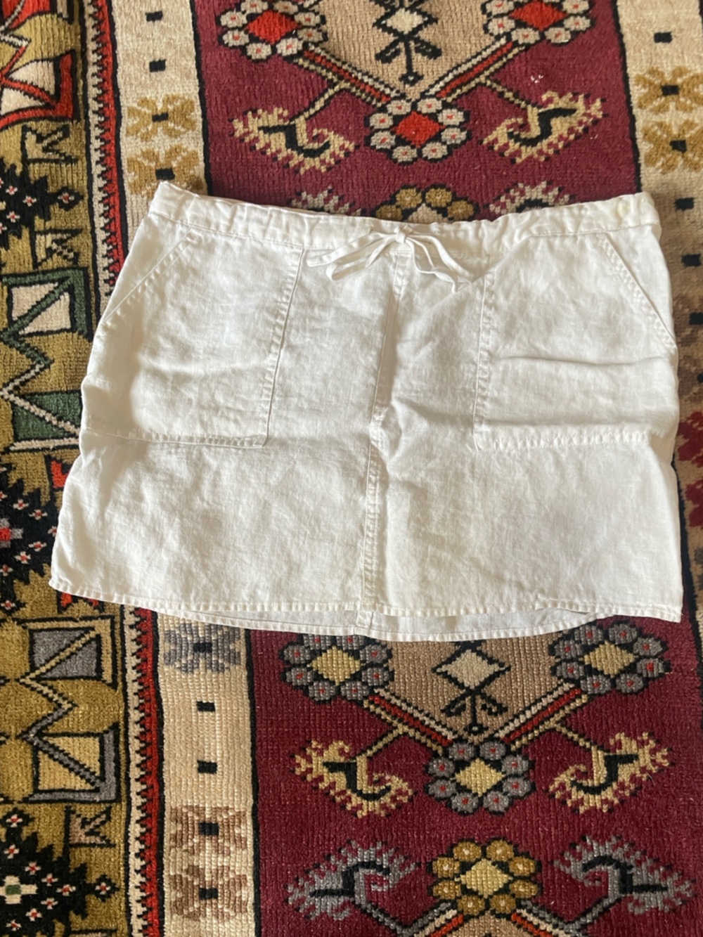 Y2K White Linen Drawstring Mini Skirt